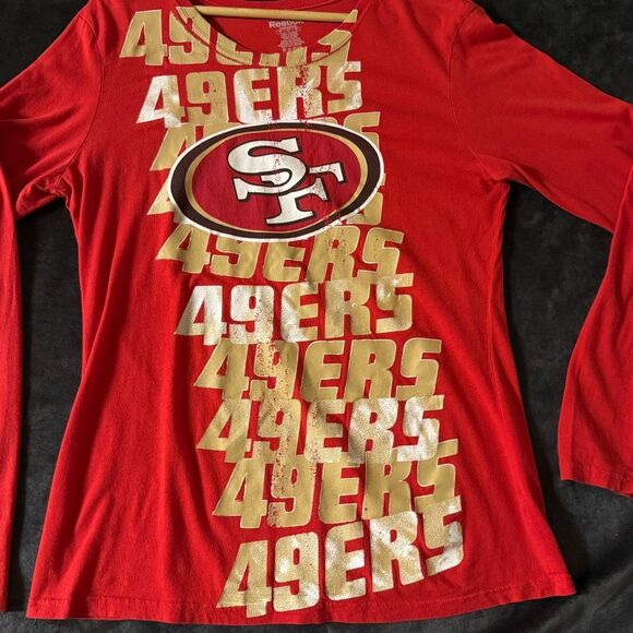Y2K Reebok 49ers Women L NFL Top Red Gold VNTG Long Sleeve Graphic Football Tee - Picture 11 of 11